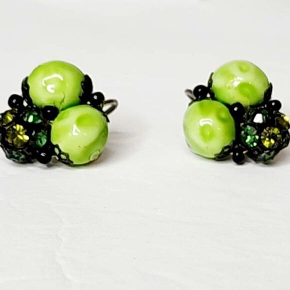 Vintage limoncello fillagree rhinestones earrings - Picture 1 of 10